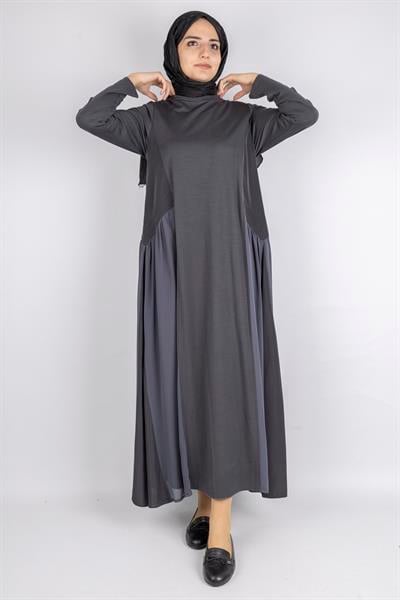 Paraşüt Kumaş Detaylı Çelik Örme Elbise Antrasit OTW25162