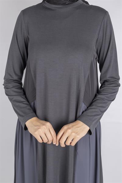 Paraşüt Kumaş Detaylı Çelik Örme Elbise Antrasit OTW25162