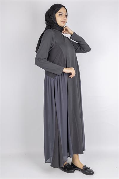 Paraşüt Kumaş Detaylı Çelik Örme Elbise Antrasit OTW25162