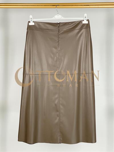 Parçalı Deri Etek Vizon OTW5268