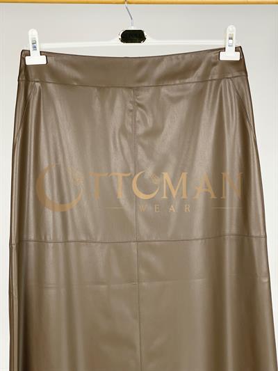 Parçalı Deri Etek Vizon OTW5268