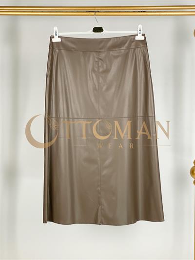 Parçalı Deri Etek Vizon OTW5268