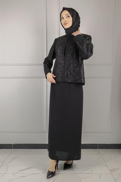 PAYET CEKETLİ  ETEKLİ ABİYE TAKIM Siyah OTW590