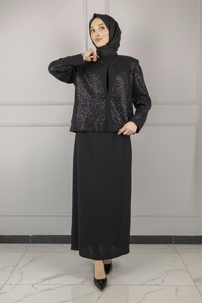 PAYET CEKETLİ  ETEKLİ ABİYE TAKIM Siyah OTW590