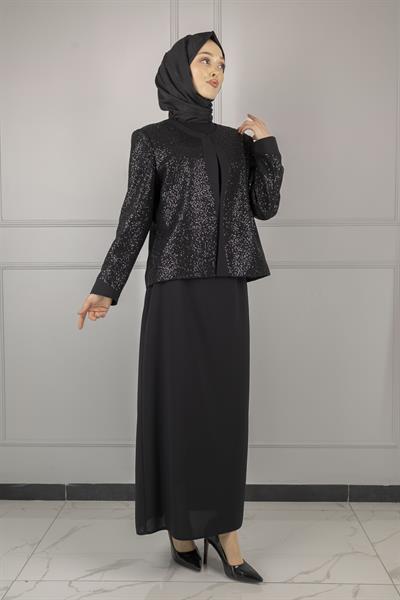 PAYET CEKETLİ  ETEKLİ ABİYE TAKIM Siyah OTW590