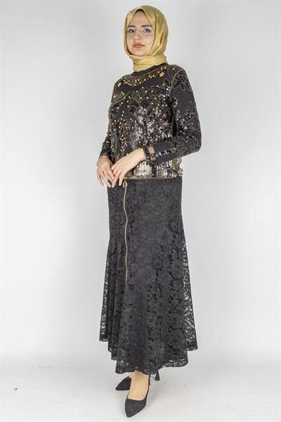 Payet ve Boncuk İşlemeli İthal Bluz Gold OTW615