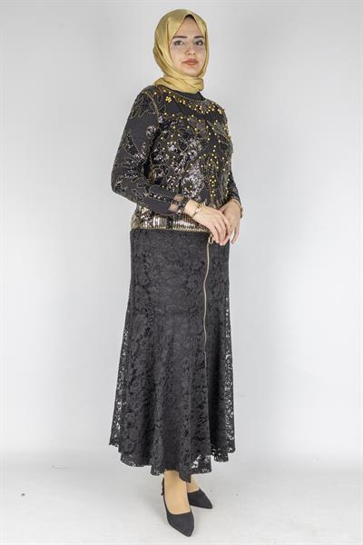 Payet ve Boncuk İşlemeli İthal Bluz Gold OTW615