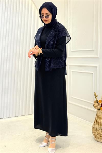 Payetli Yelekli Elbise Takım Lacivert OTW7271