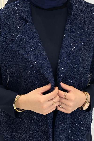 Payetli Yelekli Elbise Takım Lacivert OTW7271