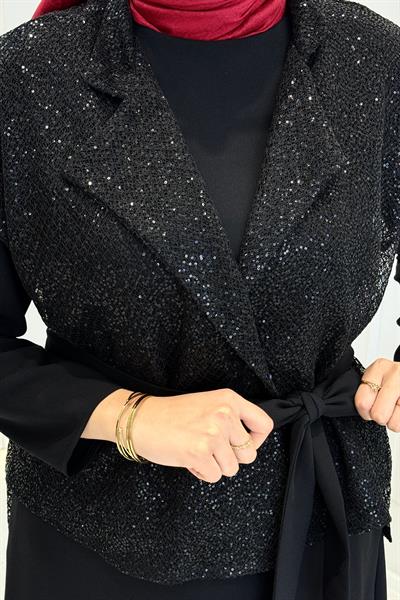 Payetli Yelekli Elbise Takım Siyah OTW7271