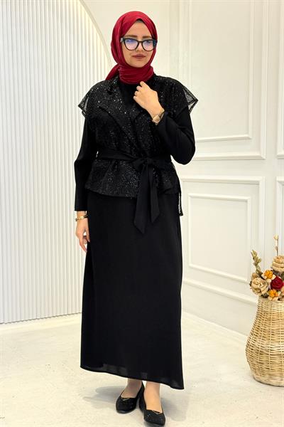 Payetli Yelekli Elbise Takım Siyah OTW7271