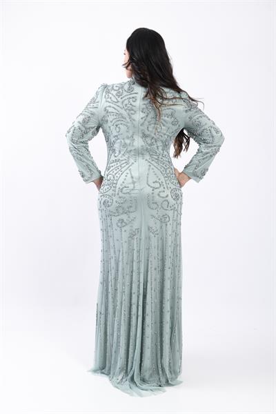 Prenses Omuzlu Taş İşlemeli Abiye Mint OTW3141