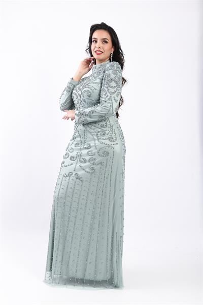 Prenses Omuzlu Taş İşlemeli Abiye Mint OTW3141