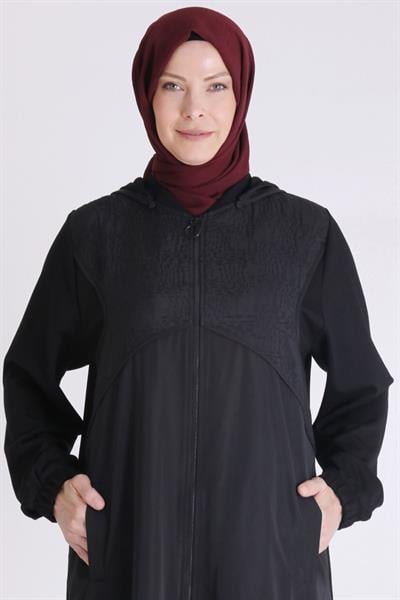 Pul Payet Çiçek İşlemeli Pantolonlu Büyük Beden Tesettür Takım Siyah OTW28076