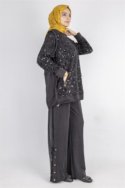 Pul Payet Detaylı Fermuarlı Takım Siyah OTW5897