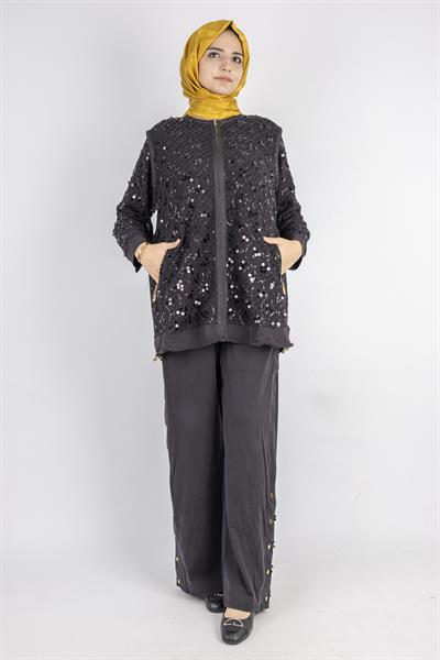Pul Payet Detaylı Fermuarlı Takım Siyah OTW5897