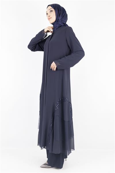 Pul Payet Detaylı Katlı Şifon Ferace Lacivert OTW36246