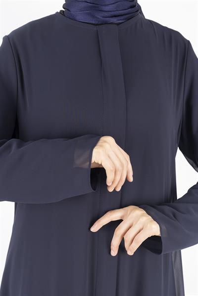 Pul Payet Detaylı Katlı Şifon Ferace Lacivert OTW36246