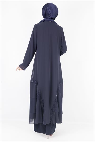 Pul Payet Detaylı Katlı Şifon Ferace Lacivert OTW36246