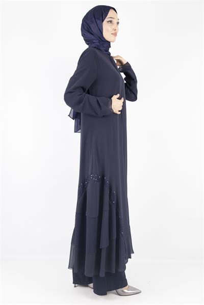 Pul Payet Detaylı Katlı Şifon Ferace Lacivert OTW36246