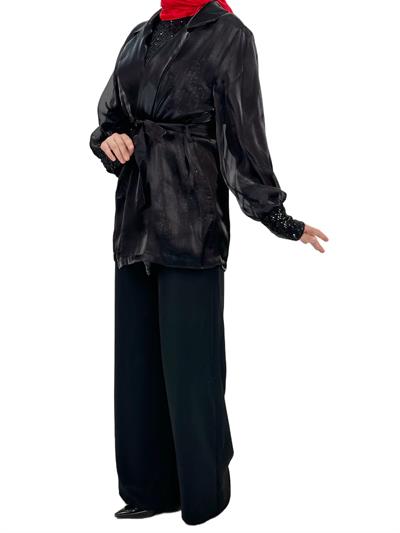 Pul Payetli Üçlü Takım Siyah OTW8401