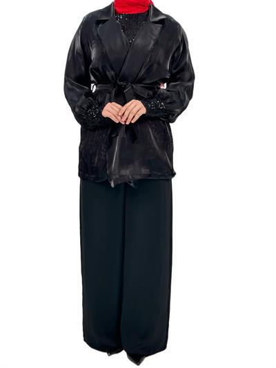 Pul Payetli Üçlü Takım Siyah OTW8401