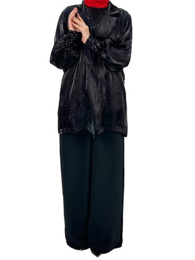 Pul Payetli Üçlü Takım Siyah OTW8401