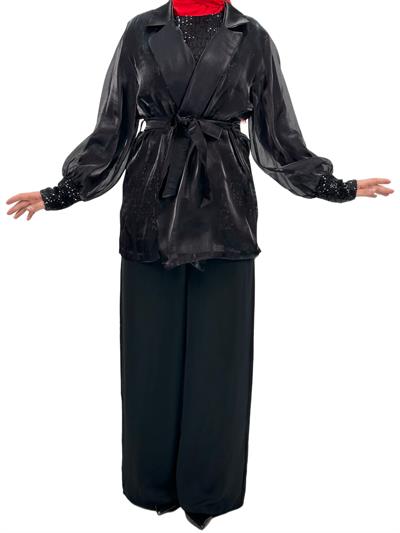 Pul Payetli Üçlü Takım Siyah OTW8401