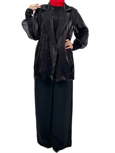 Pul Payetli Üçlü Takım Siyah OTW8401