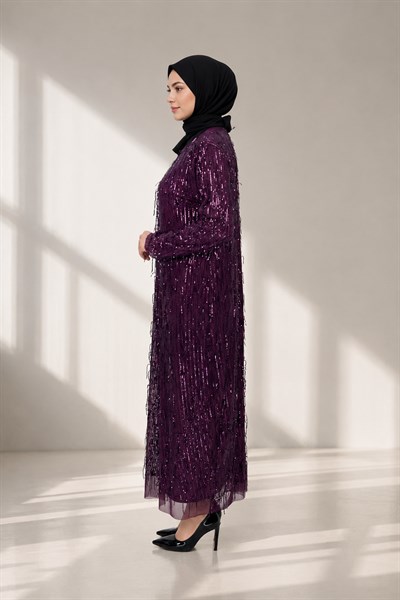 Pullu Abiye Elbise Mor OTW4475