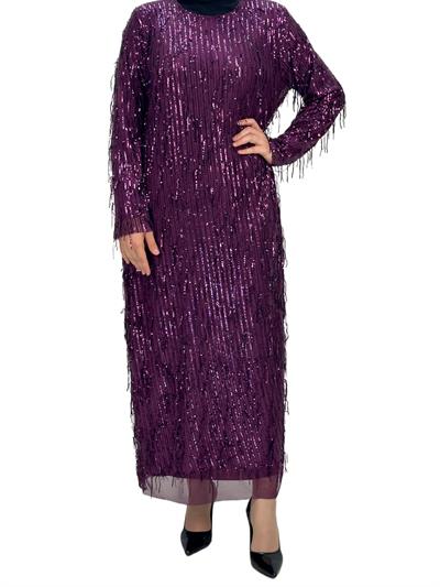 Pullu Abiye Elbise Mor OTW4475