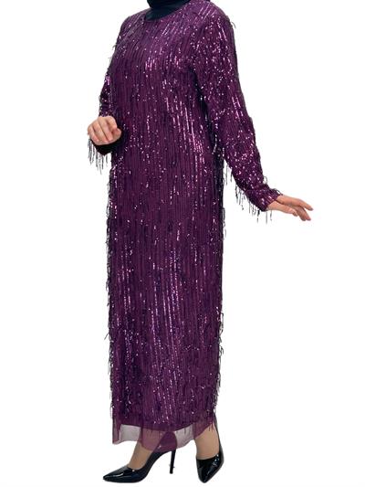 Pullu Abiye Elbise Mor OTW4475