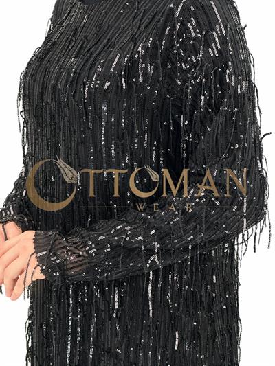 Pullu Abiye Elbise Siyah OTW4475