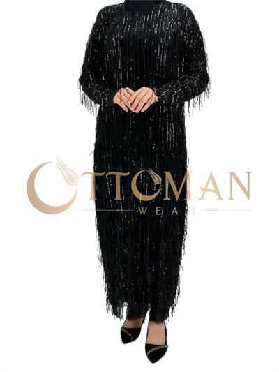 Pullu Abiye Elbise Siyah OTW4475