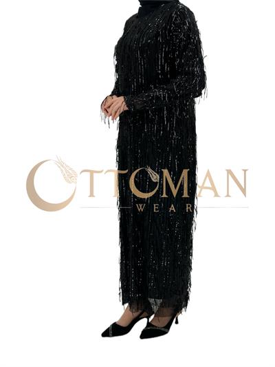 Pullu Abiye Elbise Siyah OTW4475