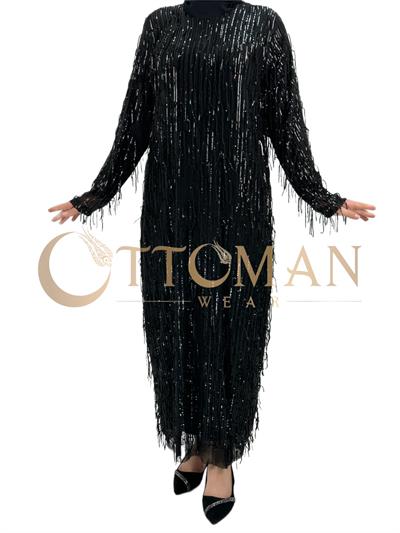 Pullu Abiye Elbise Siyah OTW4475