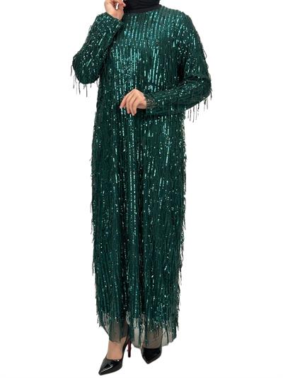 Pullu Abiye Elbise Zümrüt OTW4475