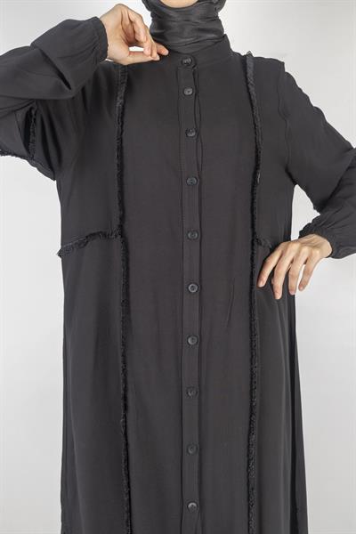 Püskül Detaylı Yıkanmış Viskon Kumaş Takım Siyah OTW454