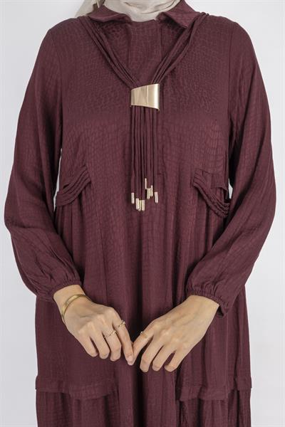 Püskül ve Cep Detaylı Qupra Kumaş Rahat Elbise Kırmızı OTW6023