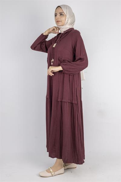 Püskül ve Cep Detaylı Qupra Kumaş Rahat Elbise Kırmızı OTW6023