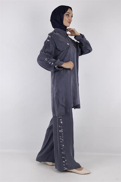 Qupra Kumaş Pantolonlu Takım İndigo OTW408044