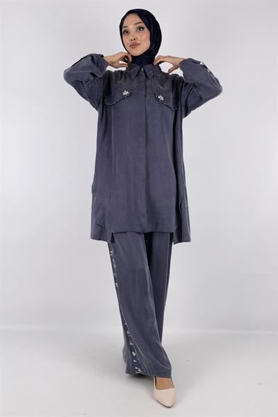Qupra Kumaş Pantolonlu Takım İndigo OTW408044