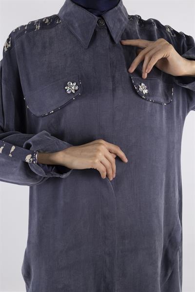 Qupra Kumaş Pantolonlu Takım İndigo OTW408044