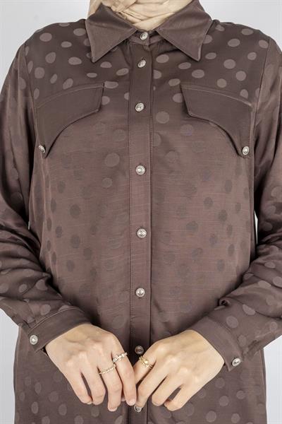 Qupra Kumaş Puantiye Desenli Tesettür Takım Kahve OTW45830