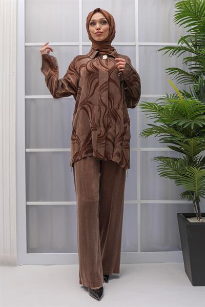 QUPRA PANTOLON TUNİK TAKIM BÜYÜK BEDEN Kahve OTW36271