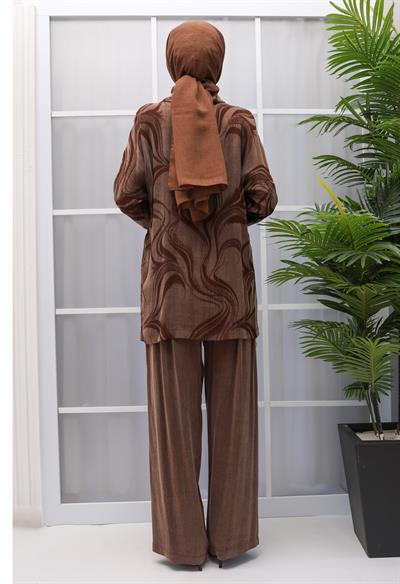 QUPRA PANTOLON TUNİK TAKIM BÜYÜK BEDEN Kahve OTW36271