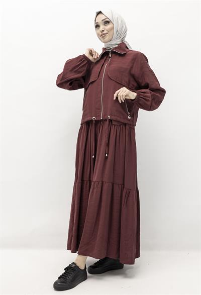 Qupra Spor Ceketli Elbise Bordo OTW2449