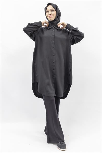 Rahat Form Düğmeli Gömlek Tunik Siyah OTW774