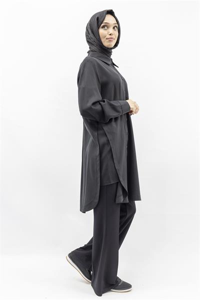 Rahat Form Düğmeli Gömlek Tunik Siyah OTW774