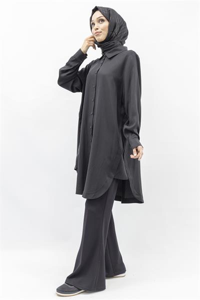 Rahat Form Düğmeli Gömlek Tunik Siyah OTW774